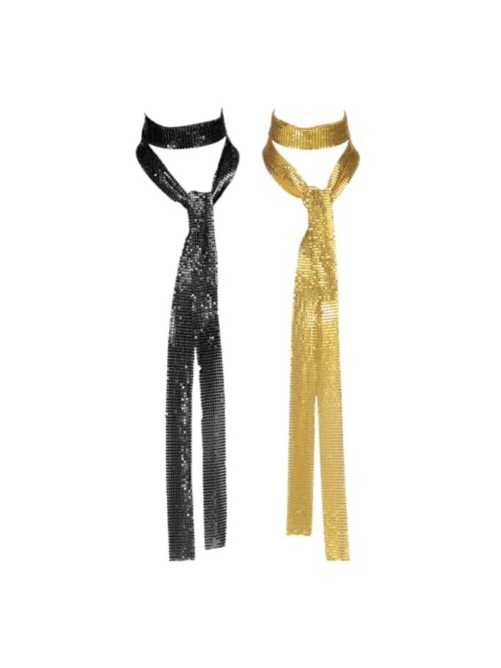 Sequin Scarf Metal Neck Tie Long Skinny Scarves 2 Pack Party Accessory